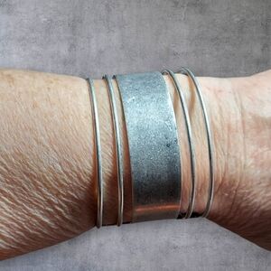 NWT Pomina For NADINE WEST Silver Bangle Cuff Bracelet ~2"